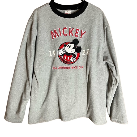 Disney Store Gray Fleece Mickey Mouse to Crew Neck Long Sleeve Sweatshirt Large - Picture 1 of 8